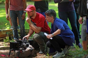 Director Cari Green (right) with director of photography Pieter Stathis (left) on the set of their short film Citizen Jane about the Canadian military's history with LGBT officers. 